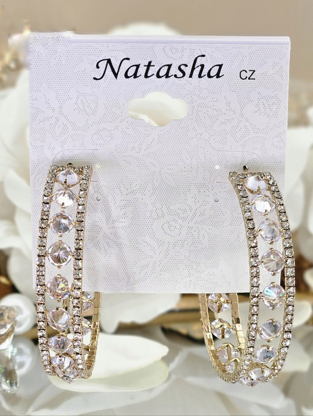 Natasha Hoop Earrings Gold Tone Cubic Zirconia Hoops Statement Formal Party Gift